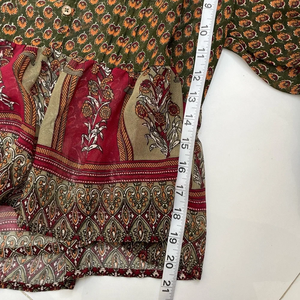 Band of Gypsies Vintage Sheer Paisley Boho Peplum Multicolor Blouse - Picture 7 of 8